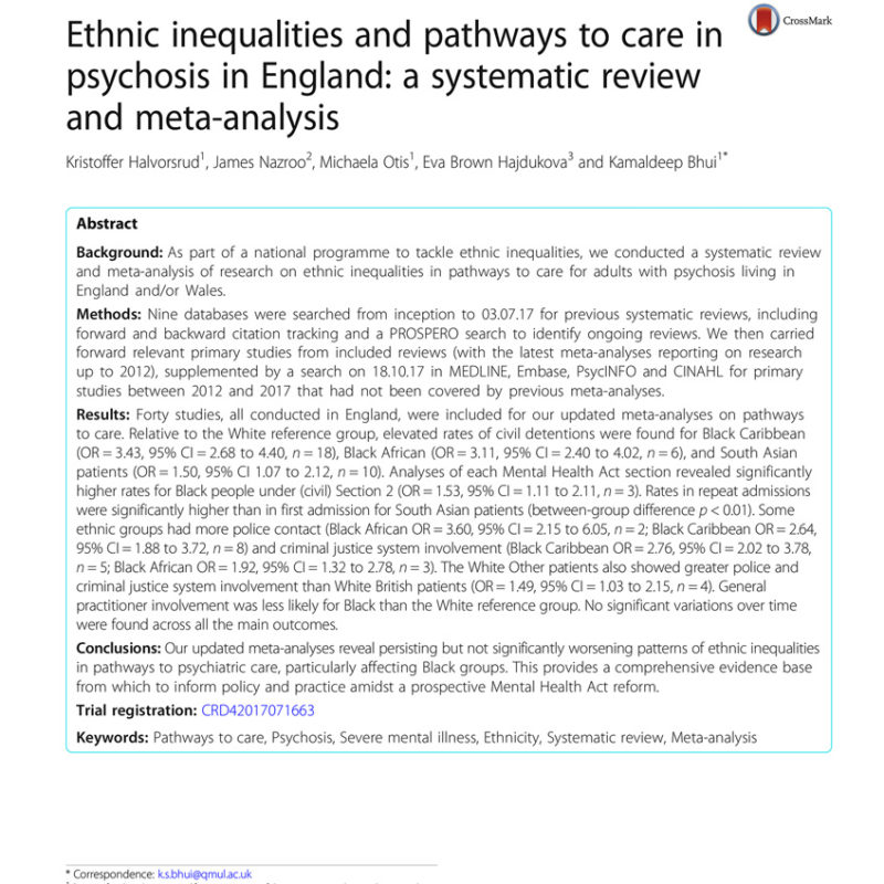 Making a difference: ethnic inequality and severe mental illness